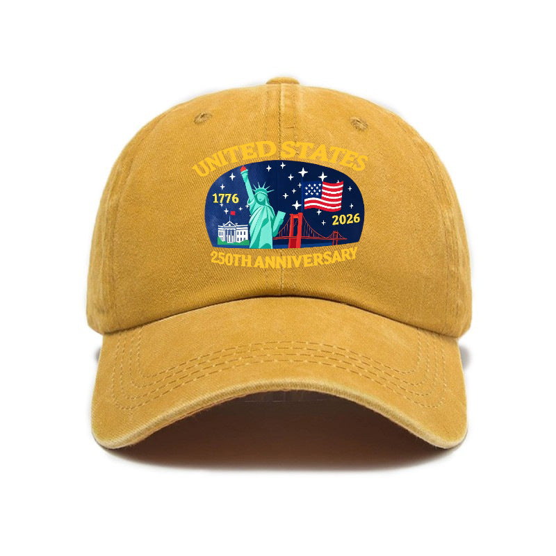 New Fashionable Versatile USA 250th Print Washed Distressed Soft Top Sun Visor Baseball Cap, Unisex
