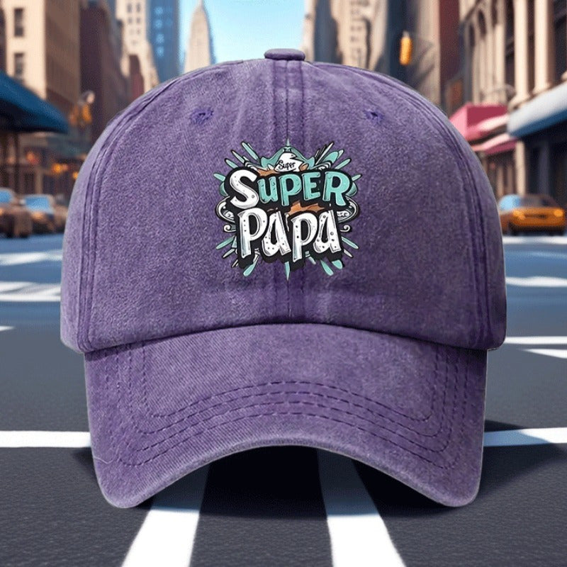 Men's Vintage Baseball Cap- Adjustable Black Cap with Striking "SUPER PAPA" Print, Breathable Six-panel Design, Suitable for Casual Wear, Driving, and Fishing, Outdoor Accessory, Fun Style, Comfortable Fit, Fashionable Headwear,