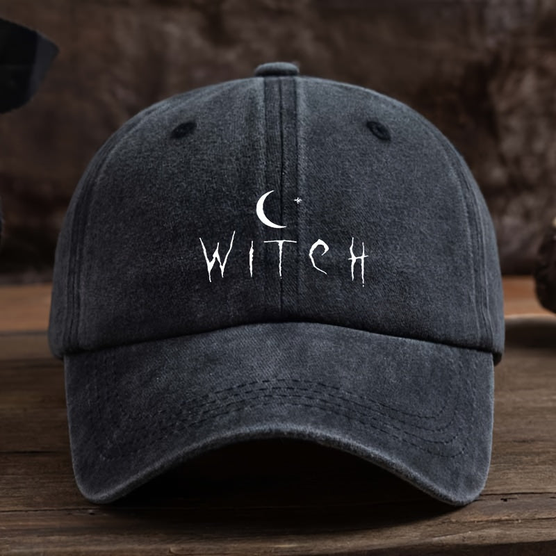 Men's Gothic Bat & Witch Lettering Print Baseball Cap - Adjustable Snapback Hat Suitable for Themed Events, Casual Wear & Seasonal Fashion - Breathable Textile Fabric, Machine Washable (Black) - Comfortable Fit for Halloween Parties & Everyday Use