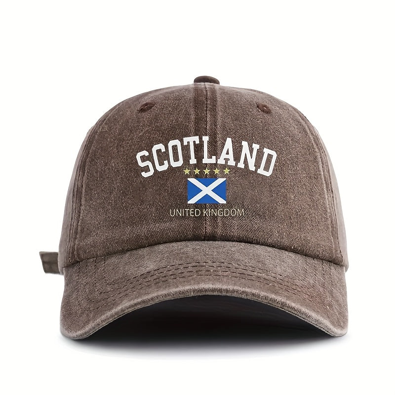 1pc of SCOTLAND Flag Pattern Printed Baseball Cap, Soft-top Vintage Washed Cap, Adjustable Outdoor Sports Cap, Sweat-absorbing and Breathable Sun Hat, Stylish Curved Brim Hat Suitable for Outdoor Sports, Travel and Vacations, a Gift for Friends A