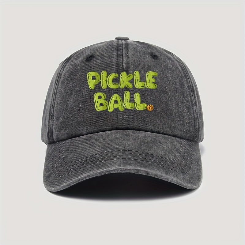 Retro Washed Baseball Cap with PLCKLE BALL Text. Solid Adjustable Design. Ideal for Outdoor, Casual Sports, And Couples