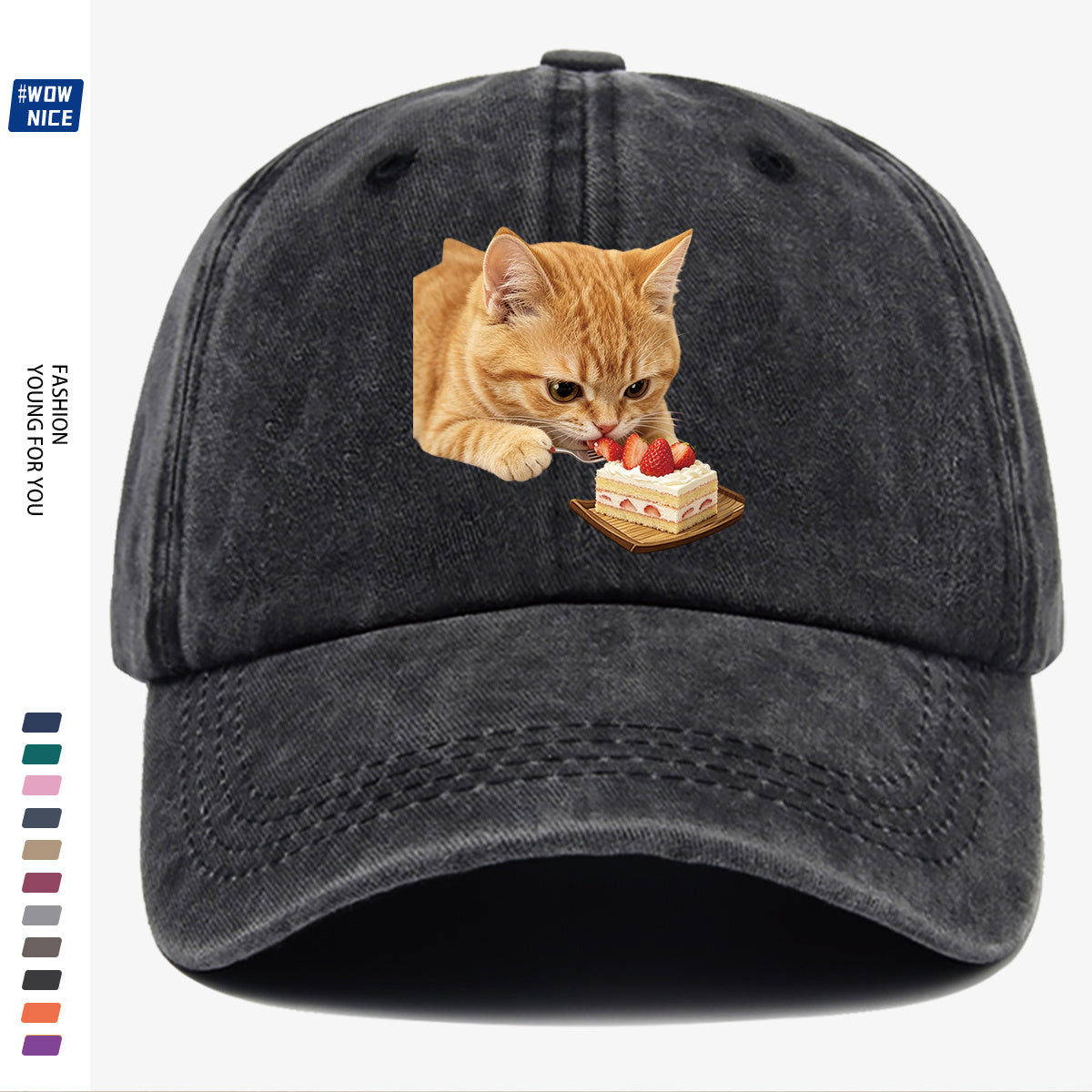 1pc Orange Cat Eating Strawberry Cake Fun Printed Baseball Cap, Cute And Playful Design Unisex Adjustable Size Casual Hat for Shopping, Dating, Coffee Shop Gatherings, Park Walks, Best Friend Outings, Weekend Fun, Party Activities, Trendy Accessory