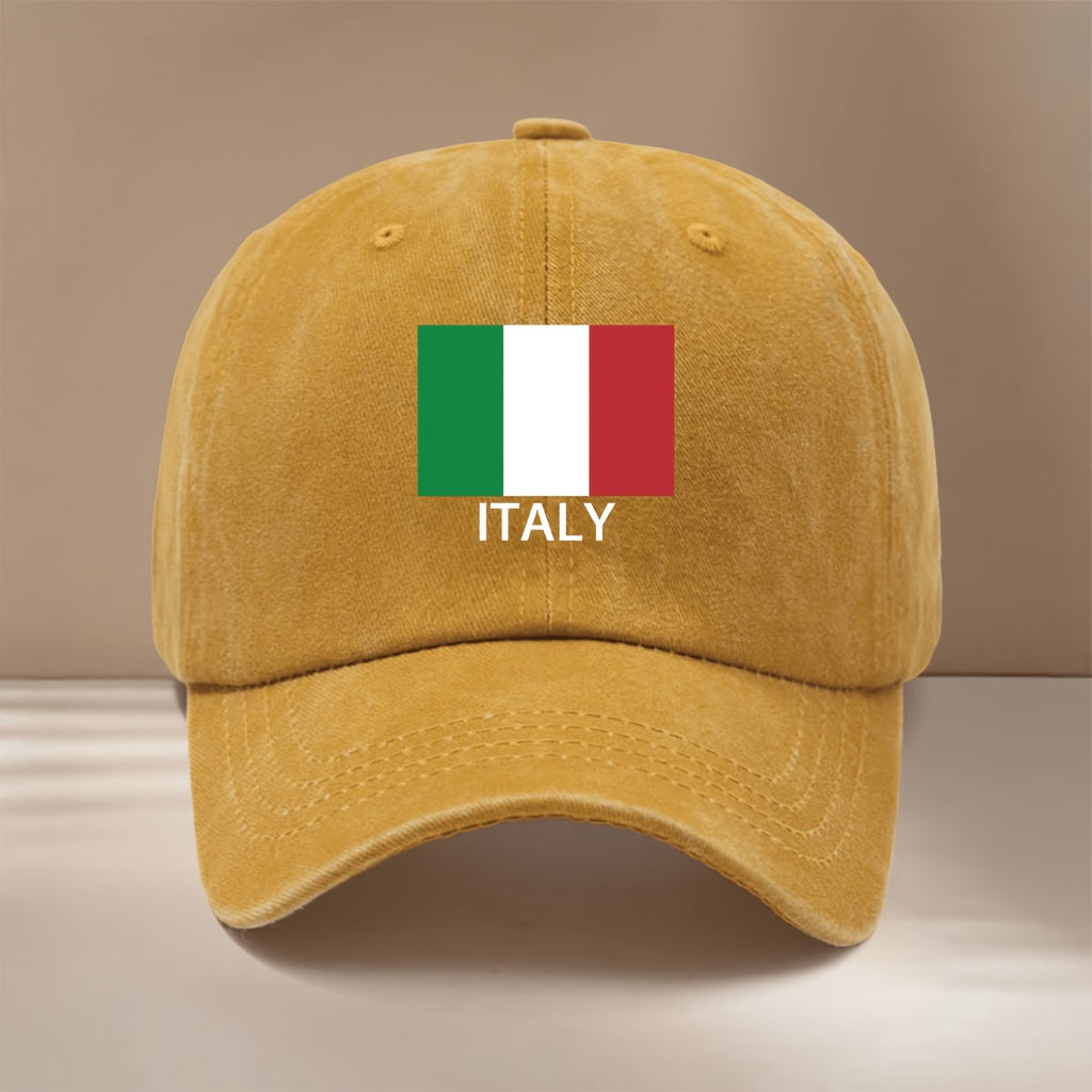 ITALY Letter Print Pattern Baseball Cap Unisex Curved Brim Hat Casual Texture 6-Panel Cap Fashion Lightweight Duckbill Cap Leisure Cap Hip-Hop Cap Vacation Travel Gathering Camping Matching Adjustable Size Easy Trendy All-Season Sports Event Support