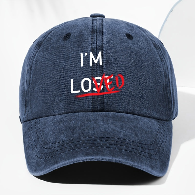 Unisex IM LOVED Letter Print Washed Vintage Baseball Cap Fashion Men Women Sun Hat Adjustable Size Trucker Cap Suitable for All Seasons Daily Wear
