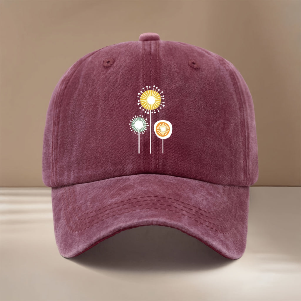 This Is a Dandelion-printed Baseball Cap, a Lightweight and  Casual Hat Suitable for Sports Events and Cheering. It Features a Hip-hop Style with a Relaxed Fit, and Is Available in a Unisex Design. This Six-panel Cap Is Adjustable in Size