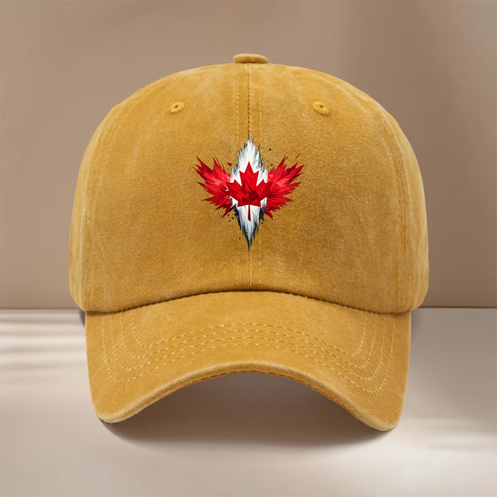 Red Maple Leaf Pattern Baseball Cap Lightweight Fashion Duckbill Hat Unisex Vintage Distressed Style for Parties, Camping, And Hip-Hop Outfits, Trendy Comfortable Curved Brim Hat with Texture And Versatile Fit, Casual Hat with Adjustable Size