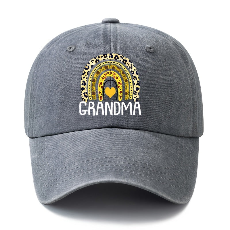 Unisex Fashion Versatile Printed Leopard Rainbow Grandma Baseball Cap, Classic Retro Washed Outdoor Lightweight Curved Brim Hat, Trucker Cap, Suitable for Outdoor Vacation Travel Camping And Casual Occasions, Holiday Party Hip-Hop Hat