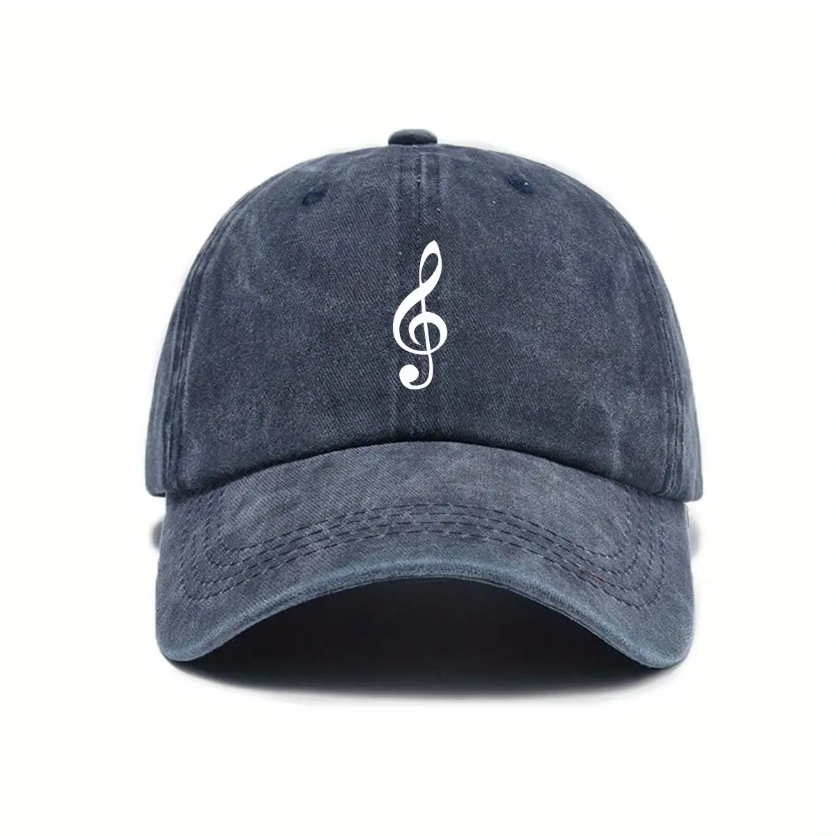 Unisex Adjustable Baseball Cap with Treble Clef Print, Urban Retro Washed Design, Available in 5 Colors (Black/Dark Gray/Purple/Mustard Green/Midnight Blue), Outdoor Casual Hat, Street Fashion, Breathable Fabric, Vintage Style