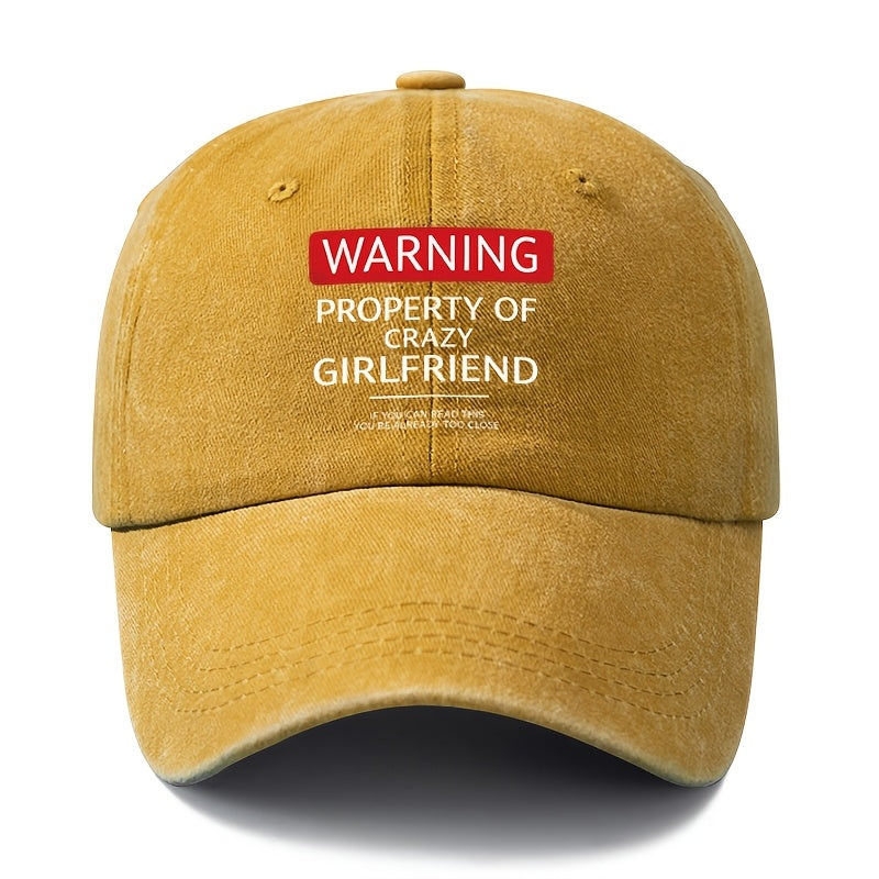 Unisex Fashion Versatile Printed WARNING Baseball Cap, Classic Retro Washed Outdoor Lightweight Curved Brim Hat, Trucker Cap, Suitable for Outdoor Vacation Travel Camping And Casual Occasions, Holiday Party Hip-Hop Hat