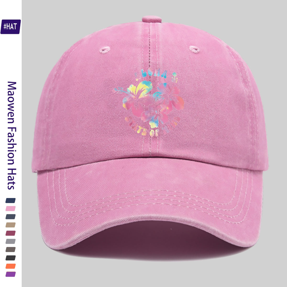 1pc Vintage Distressed Adjustable Sports Cap, Featuring a Washed-Out Cap Body with a Hawaiian-Style Tie-Dye Hibiscus Flower Print, an Outdoor Casual Cap, a Fashionable Printed Breathable Baseball Cap, a Must-Have Fashion Item, an Ideal Choice