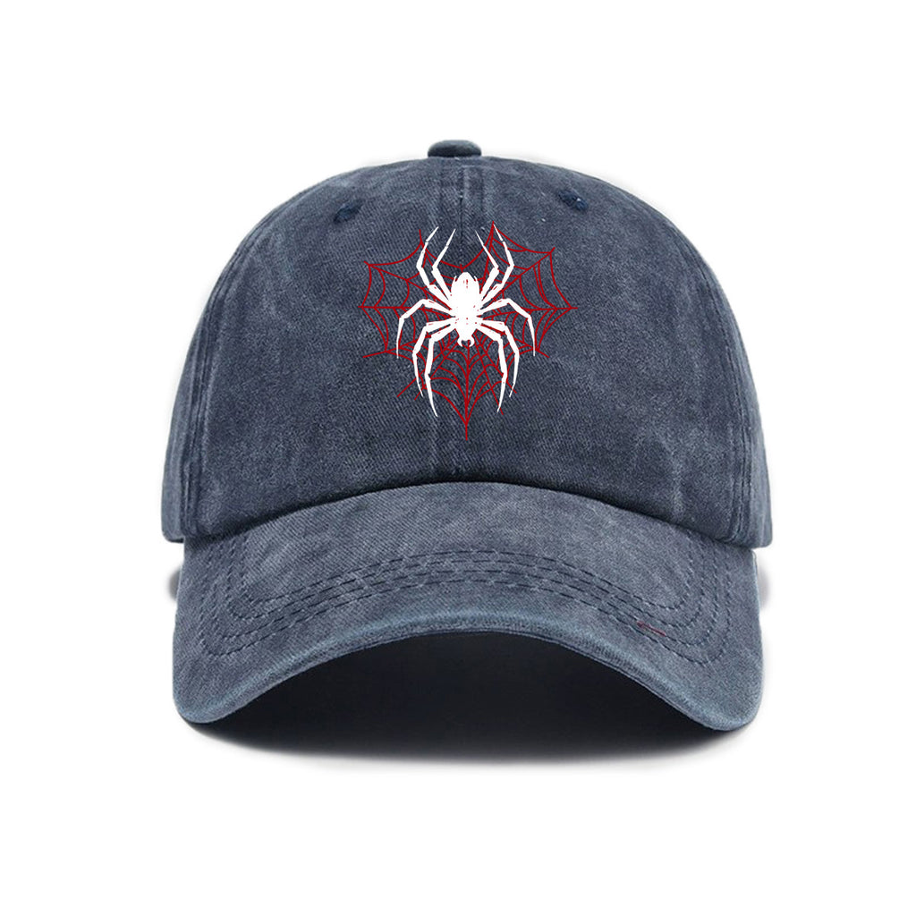 1 Top Water Washed Old Printed Baseball Cap Adult Versatile Spider Printed Water Washed Old Soft Top Sunshade Baseball Cap Men And Women Practical Baseball Cap