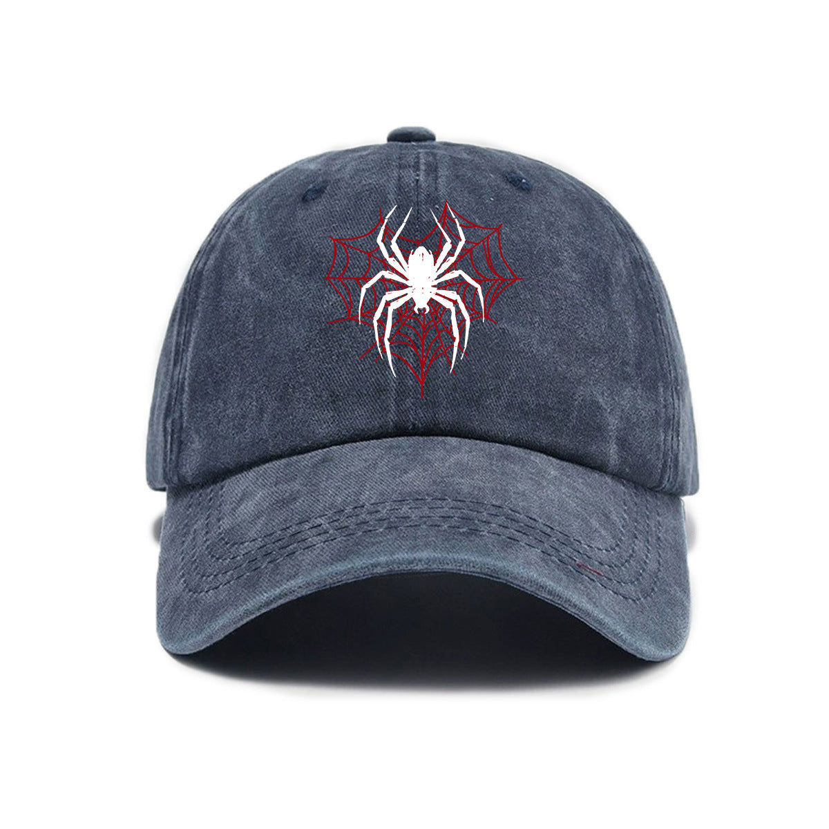 1 Top Water Washed Old Printed Baseball Cap Adult Versatile Spider Printed Water Washed Old Soft Top Sunshade Baseball Cap Men And Women Practical Baseball Cap