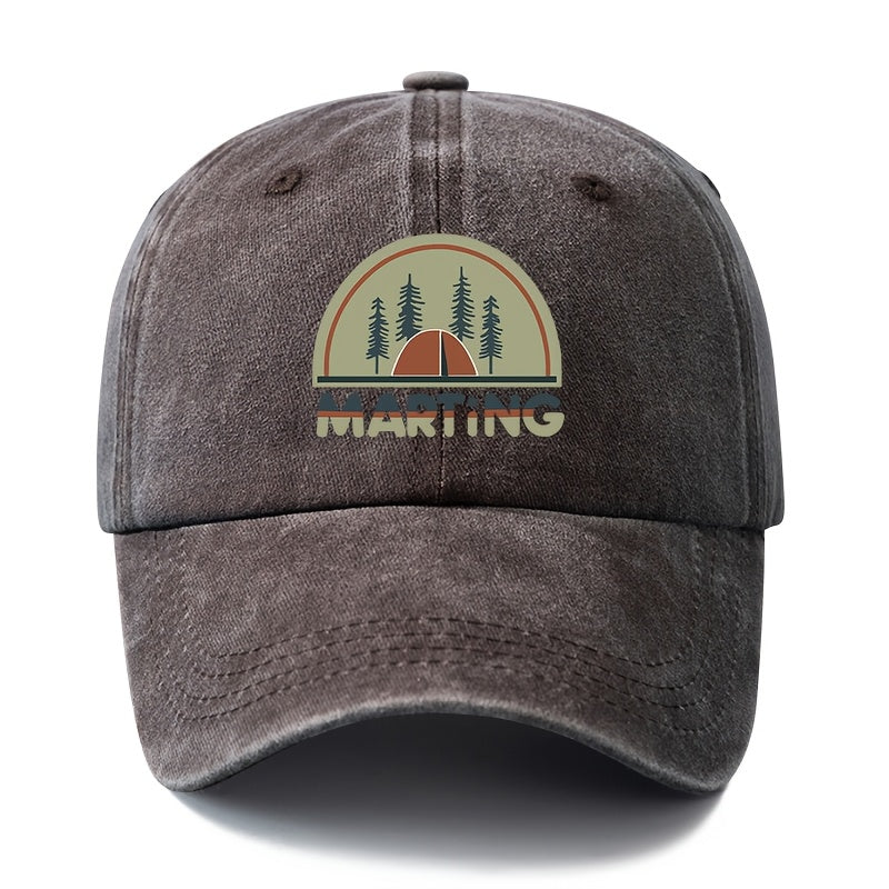 A Unisex, Fashionable and Versatile Printed MARTING Baseball Cap, a Classic Retro Washed Outdoor Lightweight Curved Brim Cap, Suitable for Outdoor Vacations, Travel, Camping, and Other Casual Occasions, a Hip-hop Cap for Holiday Parties, a Casual Cap