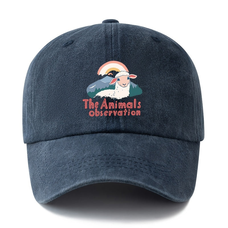 Unisex Fashion All-Match Printed The Animals Observation Baseball Cap, Classic Vintage Washed Outdoor Lightweight Curved Brim Hat, Trucker Cap, Suitable for Outdoor Vacation Travel Camping And Other Casual Occasions, Holiday Party Hip-Hop Hat