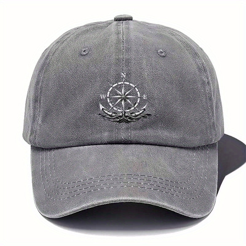 Classic Nautical Octagonal Compass Cap - Navy, Dark Green, Brown - Sturdy Fabric, Perfect for Sailing, Beach, Hiking - Great Nautical Present for Sailors, Coast Guards, Adventurers, Adventure Gear, for Sailor Style Headwear, Hand W
