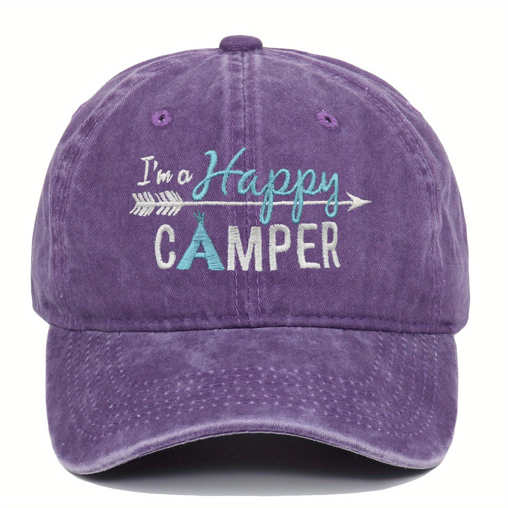 My Happy Camper Baseball Cap-Adjustable Retro Street Style Hat, Breathable Design, Multi-Color Optional Suitable for Outdoor Sports and Leisure Wear(Unisex), Camping Accessories, Adventure Equipment, Fashion Headdress