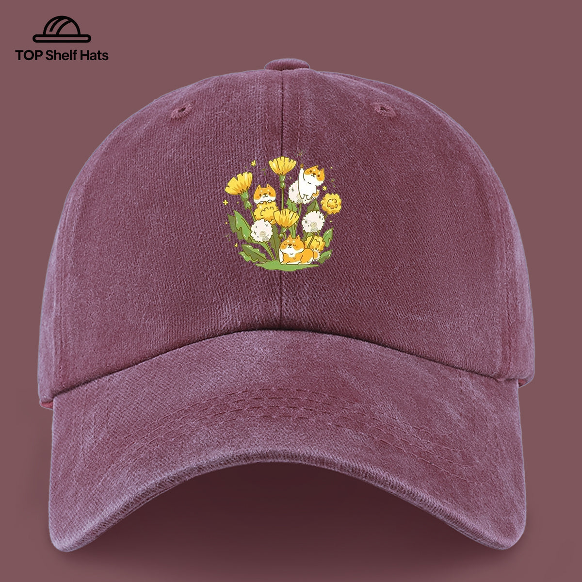 1pc Shiba Inu Dandelion Flower Patch Baseball Cap, Cute Pet Pattern Sun Hat, Fashionable Fresh And Beautiful Unisex Baseball Cap, Adjustable Size, Casual Shopping Hat, Travel Photography Hat, Suitable for Outdoor Picnics, Camping, Travel