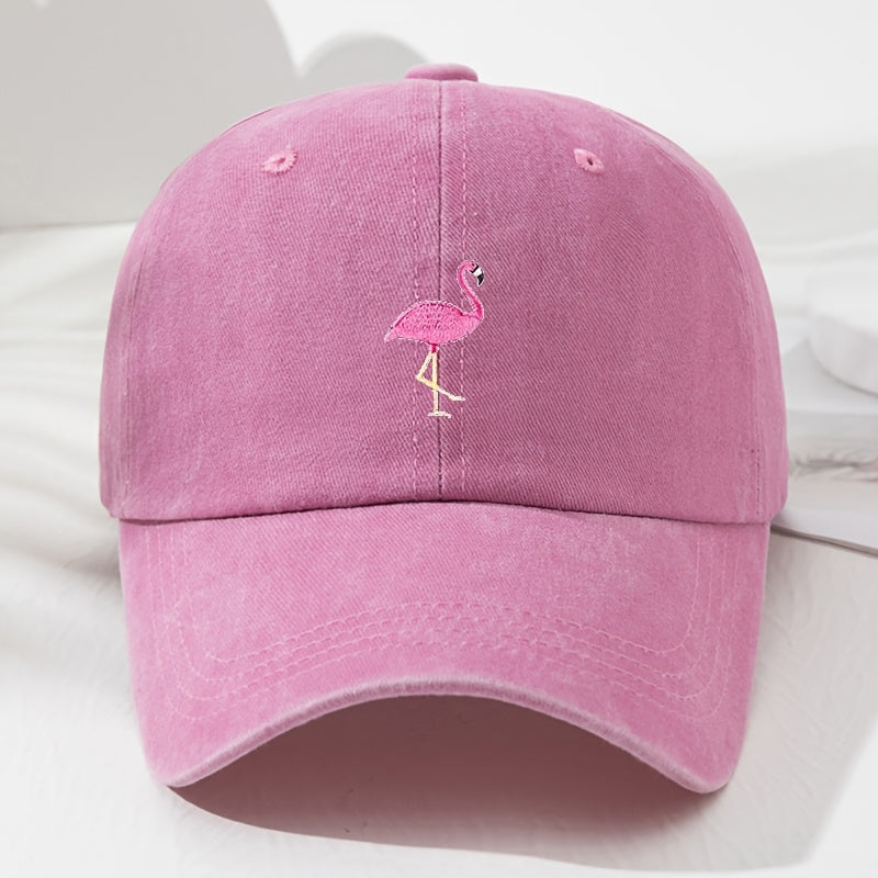 Unisex Embroidered Flamingo Soft Top Baseball Cap, Vintage Men'S Hat, Women'S Fashion Outdoor Cap with Adjustable Circumference, Suitable for Outdoor Sports, Fishing, Hiking, And Camping