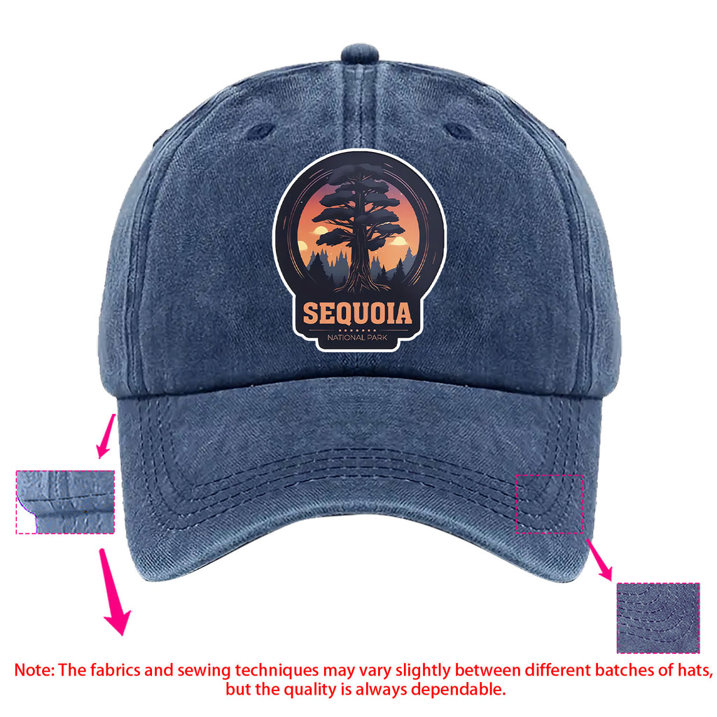 A Sequoia National Park-themed Baseball Cap with Fun Printed Patterns, Available in Multiple Colors and with Adjustable Size, Made of Washed Fabric