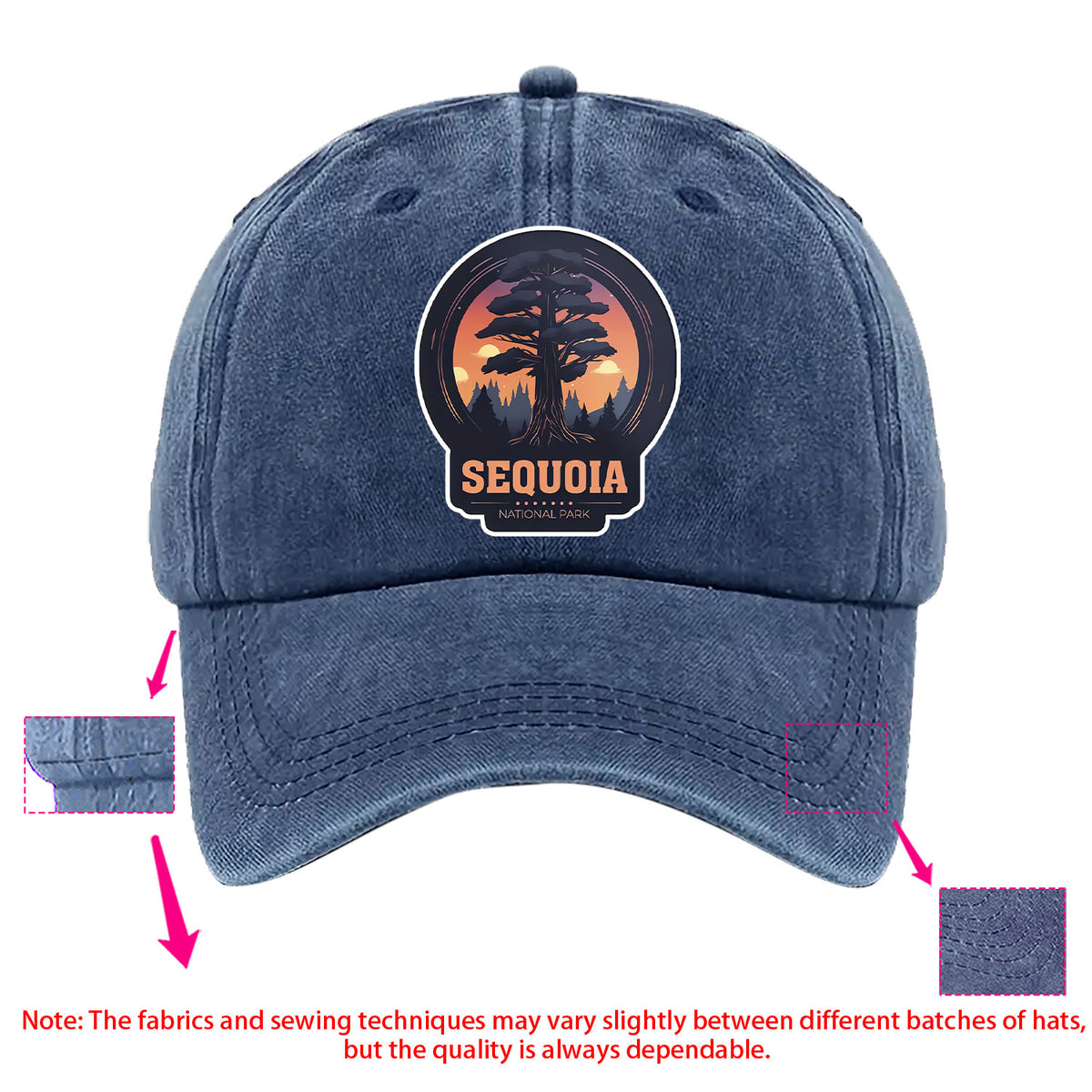 A Sequoia National Park-themed Baseball Cap with Fun Printed Patterns, Available in Multiple Colors and with Adjustable Size, Made of Washed Fabric