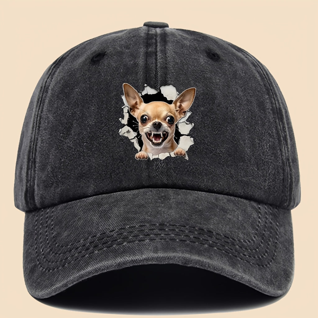 1pc Chihuahua Dog Print Trucker Hat - Adjustable Unisex Baseball Cap with Chihuahua Pattern, Soft-Top Curved Brim & Machine Washable Polyester Cap Suitable for Outdoor, Gifts for,, for Men and Women, for - Wear