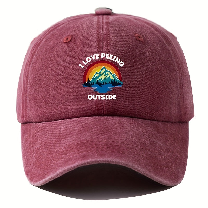 A Printed Washed Vintage Unisex Baseball Cap, Adjustable, in European and American Fashion, Featuring a Duckbill Style, Suitable for Outdoor Camping, Travel, Parties, Hip-hop, and Curved-brim Designs, Making It a Trendy Baseball Cap