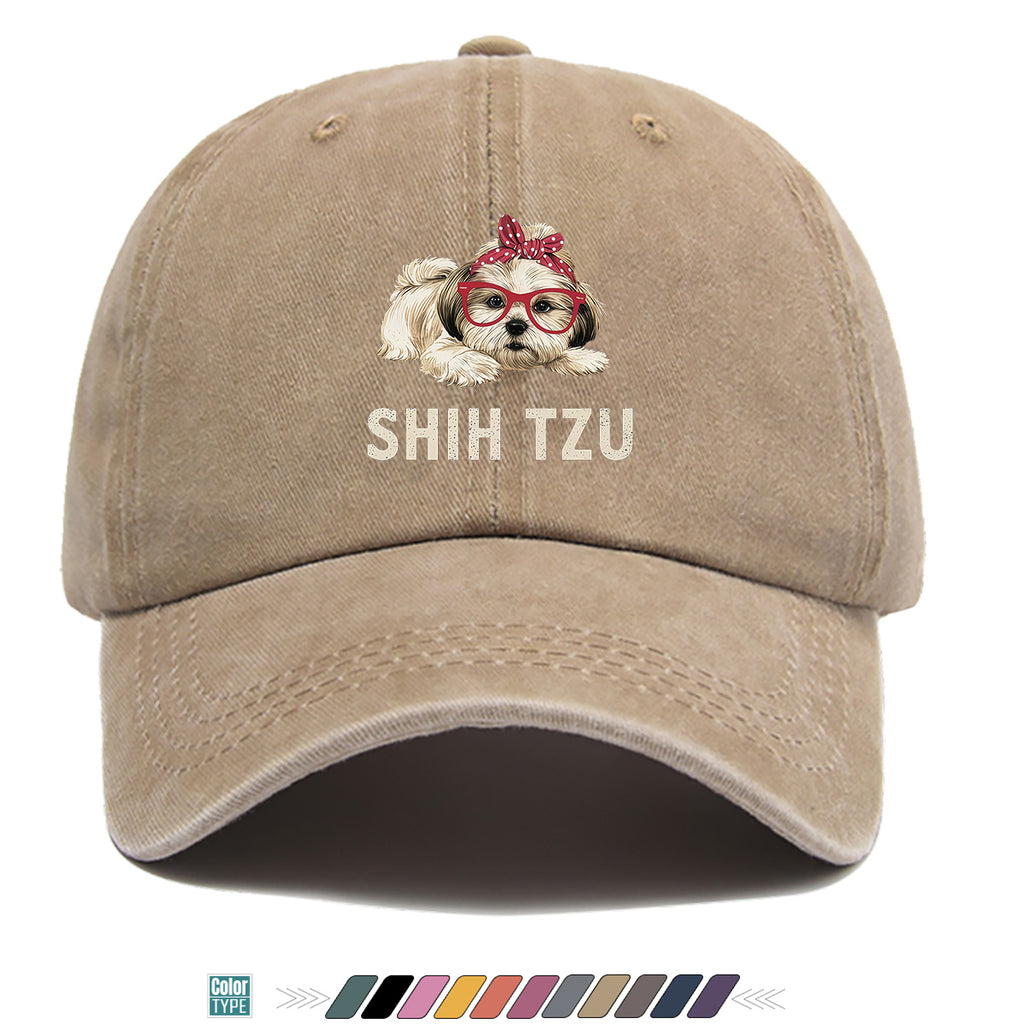 1pc Fashion Cartoon Shih Tzu Print Baseball Cap Comfortable Breathable Duck Tongue Hat Cute Pet Dog Pattern Red And White Polka Dot Bow + Red Frame Glasses Design Unisex Sun Hat Adjustable Size Suitable for Daily Travel, Shopping, Dating