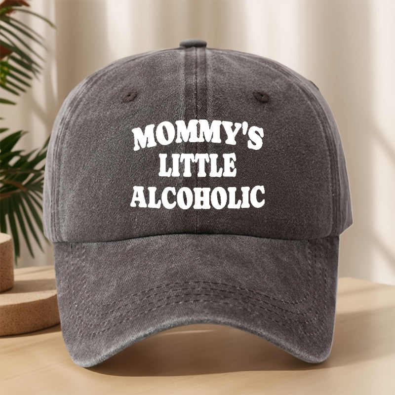 MOMMY's LITTLE ALCOHOLIC High-Quality Printed Baseball Cap, Classic Washed Distressed Vintage Curved Brim Hat for Outdoor Leisure, Sports, Running, Mountaineering, Camping, Fishing. Soft, Comfortable, Sweat-Absorbent, Breathable Duckbill Cap.  Street