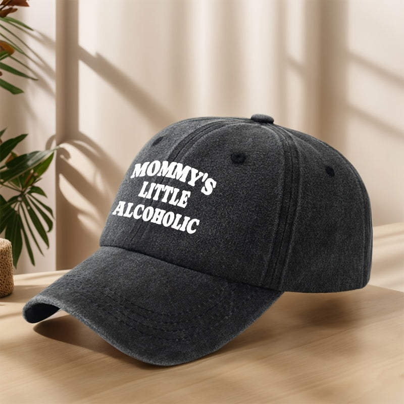MOMMY's LITTLE ALCOHOLIC High-Quality Printed Baseball Cap, Classic Washed Distressed Vintage Curved Brim Hat for Outdoor Leisure, Sports, Running, Mountaineering, Camping, Fishing. Soft, Comfortable, Sweat-Absorbent, Breathable Duckbill Cap.  Street