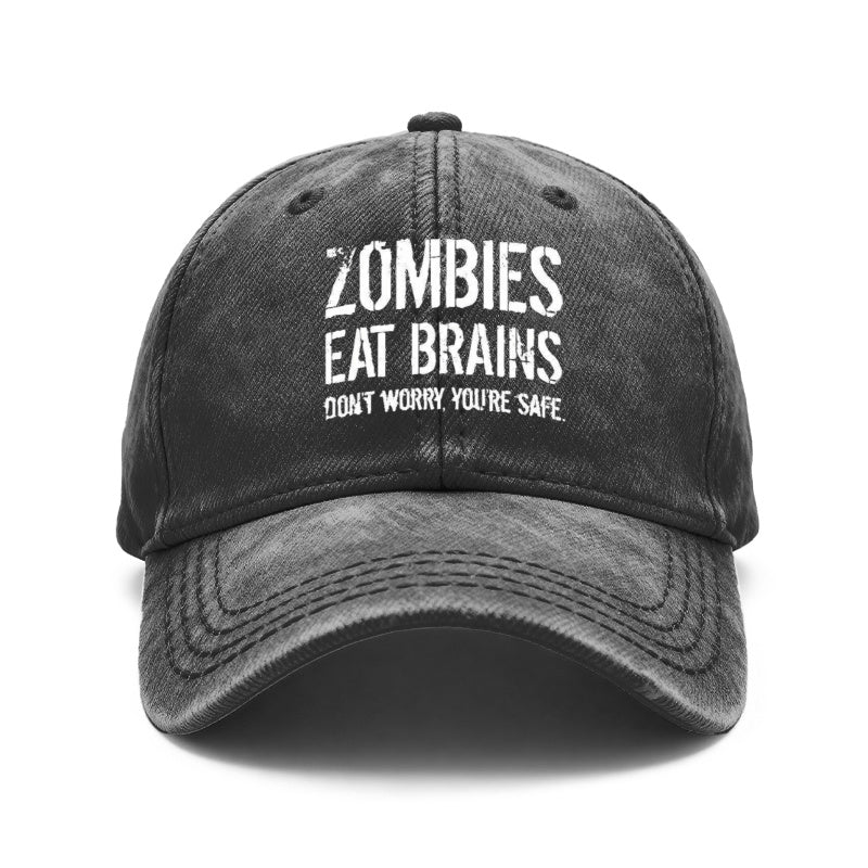 1pc Retro Distressed Unisex Baseball Hats, Zombies Consume Brains, Don'T Panic, You'Re Secure. Design Print Motif, Adjustable, Ideal for Outdoor Activities And Casual Attire, Presents for Both Men And Women, Friends