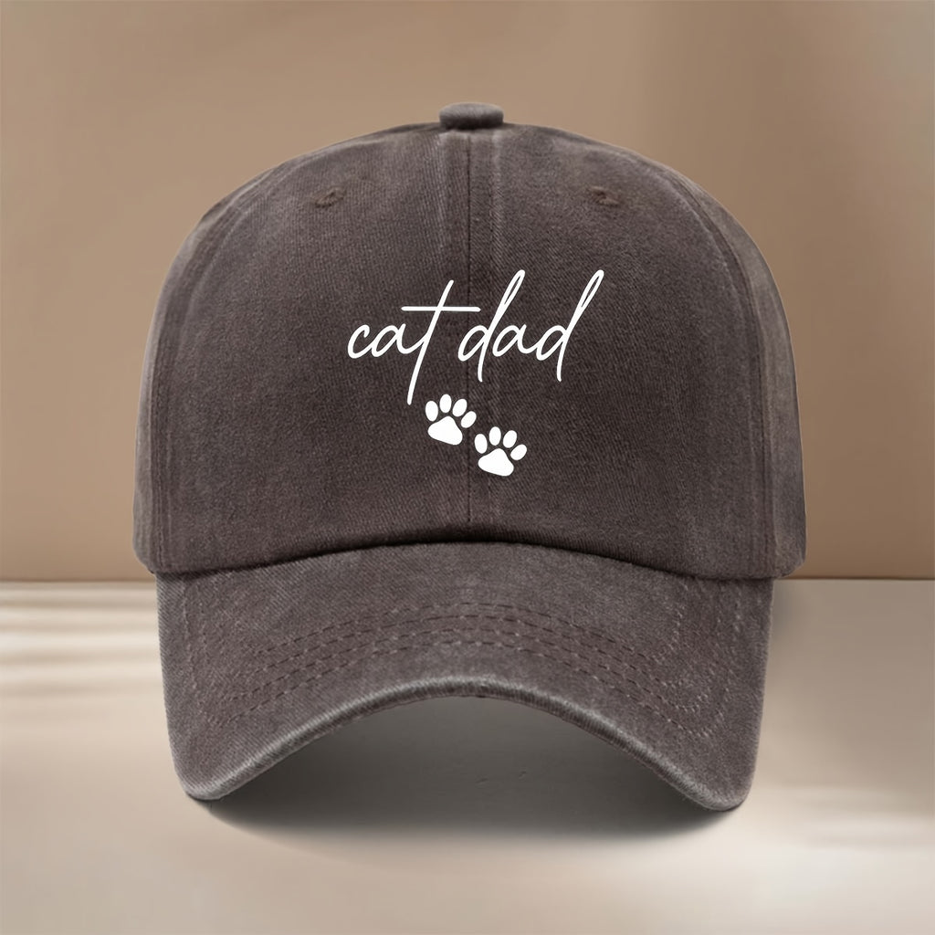 Cat Dad Two Paw Print Pattern Baseball Cap with Textured Feel, Adjustable Size, Hip-Hop Hat, Unisex Trucker Hat for Vacation, Travel, Dinner Parties, Camping, Comfortable and Lightweight Snapback Cap, Simple and  Curved Brim Hat