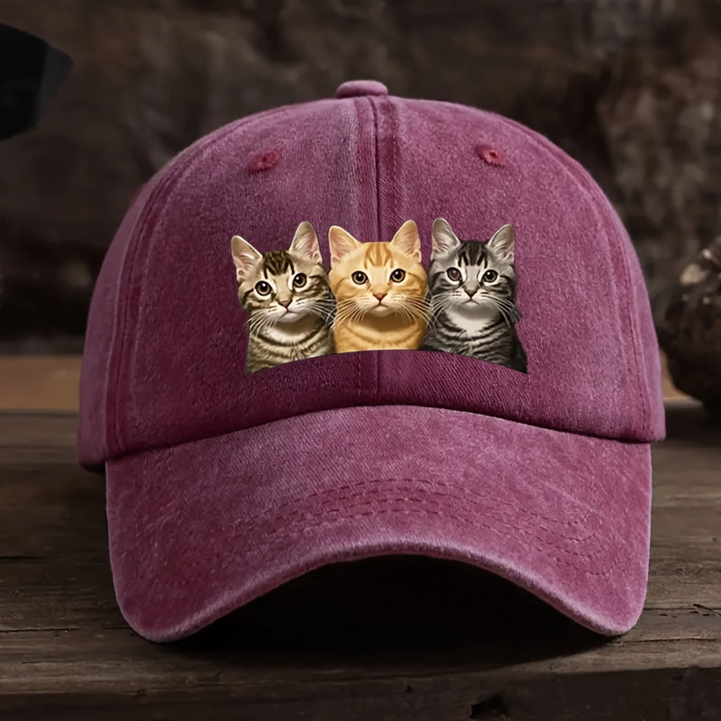Three Cat Print Baseball Cap - Adjustable, Machine Washable Dad Hat, Suitable for Outdoor Sports, Outdoor Sports Cap, Fashion Trucker Hat Available in Multiple Colors