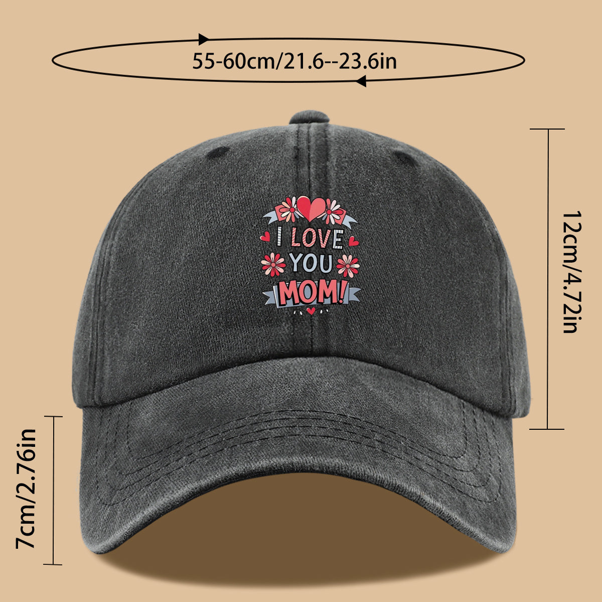 1pc Heart Flower "I LOVE YOU MOM!" Design Printed Baseball Cap, Comfortable and Breathable Sun Hat, Stylish and Beautiful, Unisex Adjustable Baseball Cap, Mom's Everyday Versatile Hat, Holiday Commemorative Hat, Suitable for Shopping