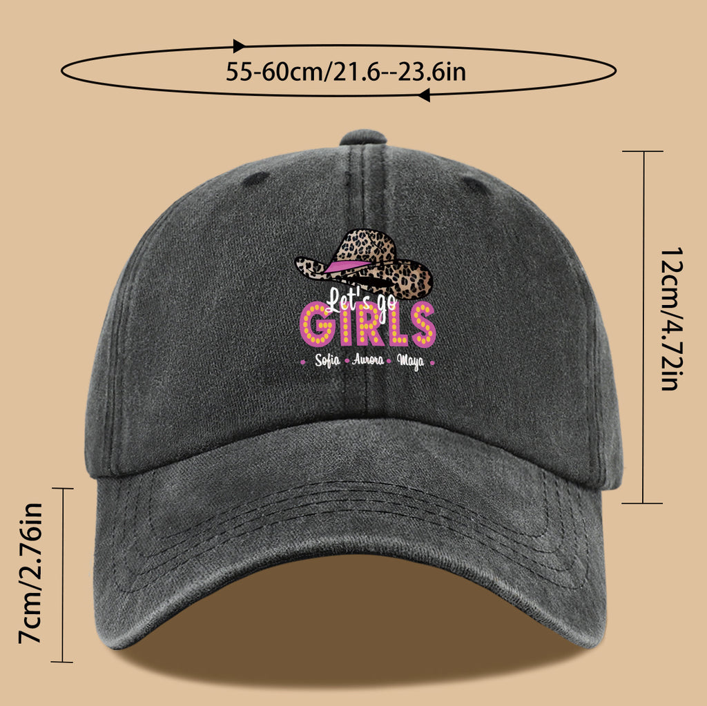 1pc Leopard Print Wide Brim Baseball Cap, Pink Brim with "Let'S Go GIRLS" Neon Style Letters, Adorned with Sofia, Aurora, Maya Names. Fashionable And Individual Sun Hat, Adjustable Size. Bestie Outing Hat, Sister Gathering Hat