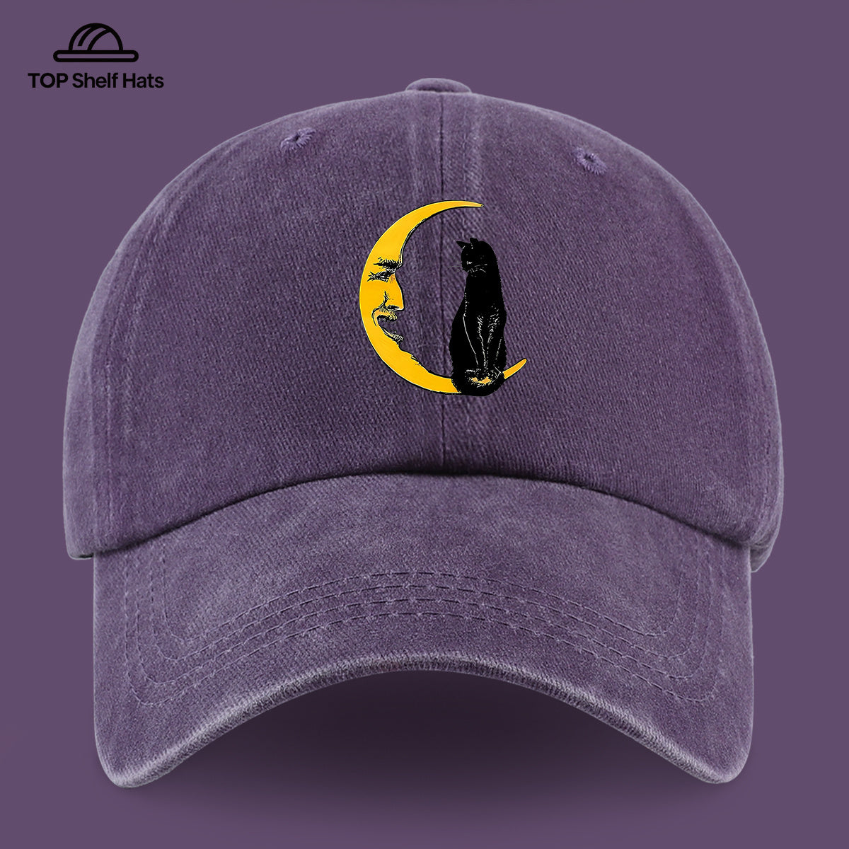 1pc Moon Cat Print Baseball Cap, Creative Illustration Sun Hat, Lightweight Comfortable Breathable Adjustable Size, Black PAPA Truck Driver Retro Dad Hat, Mom Beach Vacation Sun Hat, Youth Couple Outdoor Skate Hat