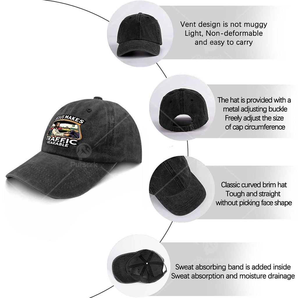 Jesus Makes Traffic Bearable Baseball - Retro Full-Body Print, Lightweight Low-Profile Unisex Hat Suitable for Christmas, Games, 4th of, Casual Wear & Religious Gifts