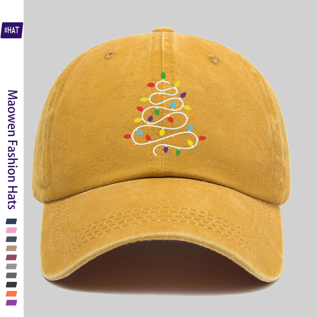 1pc Unisex Adjustable Trucker Dad Hat with Christmas Light Pattern & Distressed Vintage Wash - Lightweight Baseball Cap Suitable for Sports, Travel, Casual Wear, Outdoor Activities, Machine Washable, All-Season Cap with Buckle Closure Design