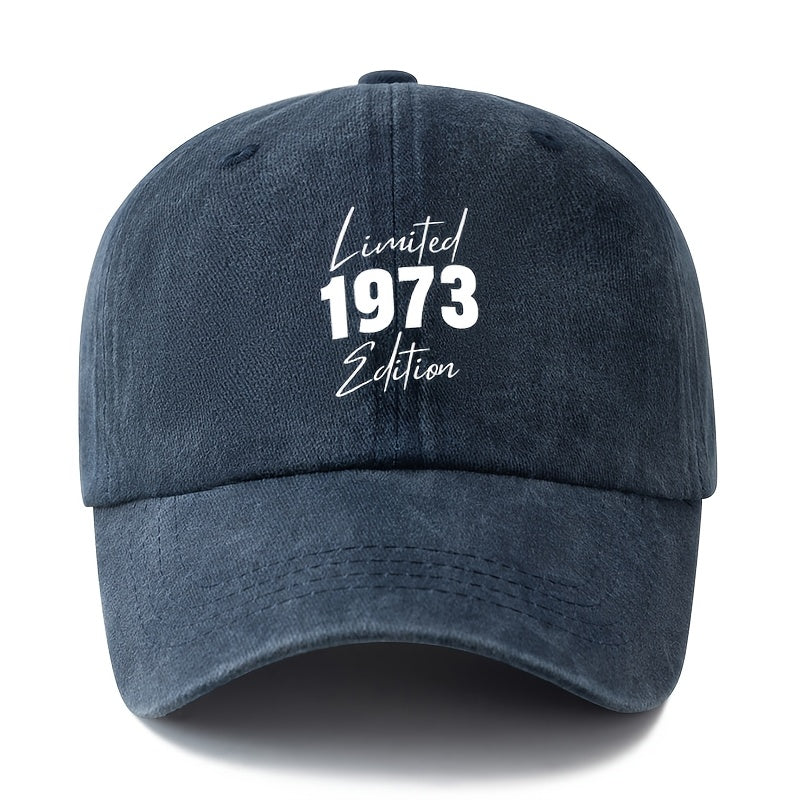 A Unisex Fashion All-Match Printed 1973 Baseball Cap, Classic Retro Washed Outdoor Lightweight Curved Brim Hat, Trucker Baseball Cap, Suitable for Outdoor Vacation Travel Camping And Other Leisure Occasions, Holiday Party Hip-Hop Hat