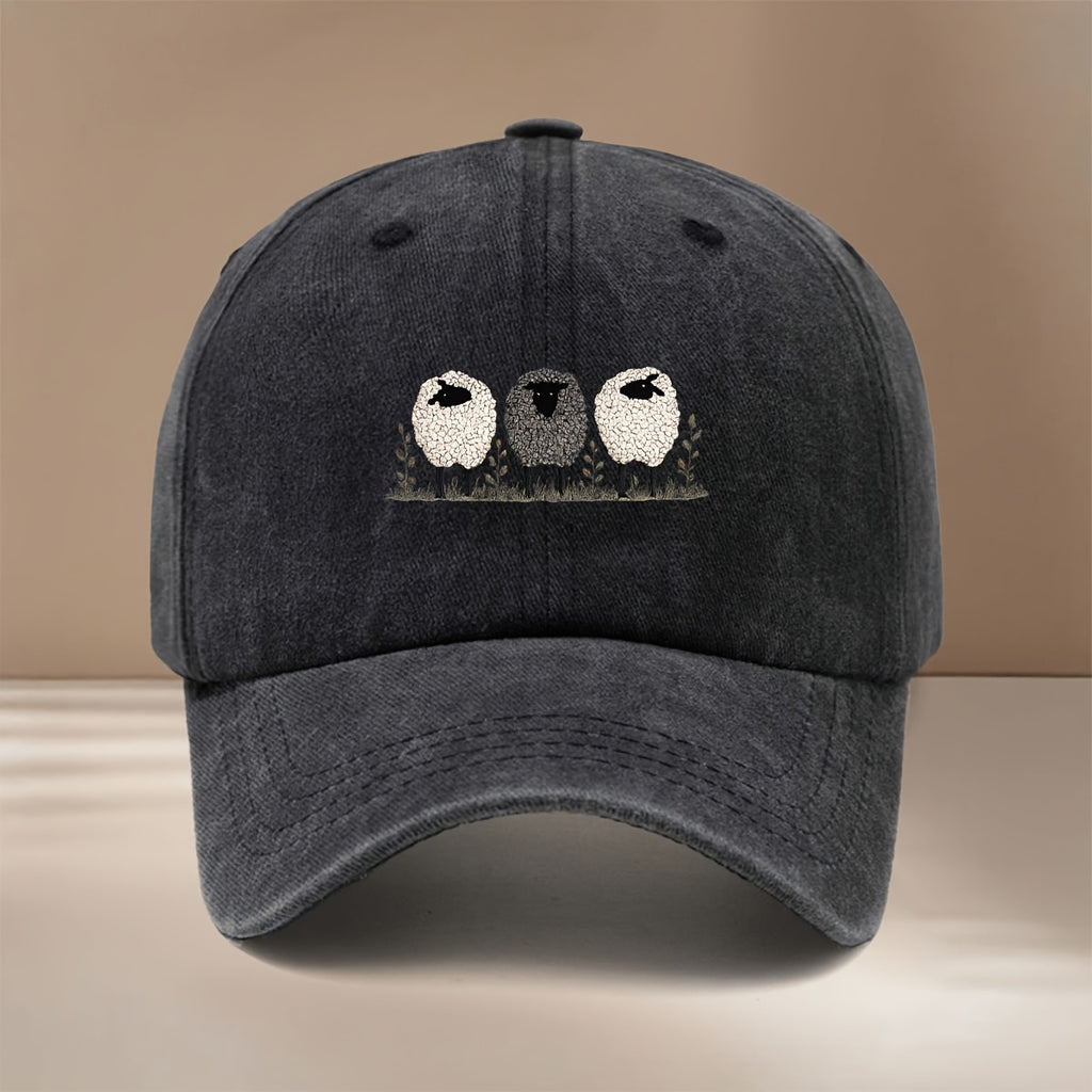This Is a Baseball Cap with a Small Flock of Sheep Print, Suitable for All Seasons, with an Adjustable Size. It's a Unisex Hip-hop Hat, a Lightweight and Simple Snapback Cap for Outdoor Sports, Dinners, and Camping. It's a Trendy  Curved-brim Hat