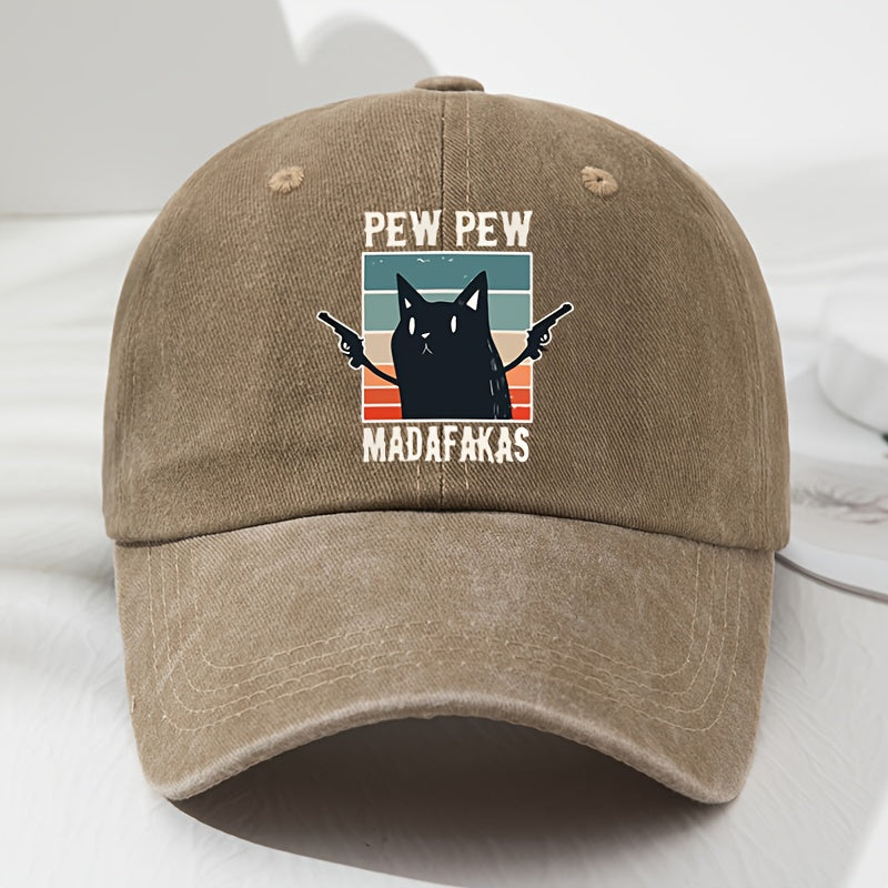Men's & Women's "Pew Pew" Madafakas Graphic Baseball Cap - Adjustable, Lightweight, Polyester, Retro Style with Colorful Cat Design, Ideal for Outdoor Activities, Fishing, Camping, Outdoor Sports Cap | Retro Style Cap | Lightweight Headgear