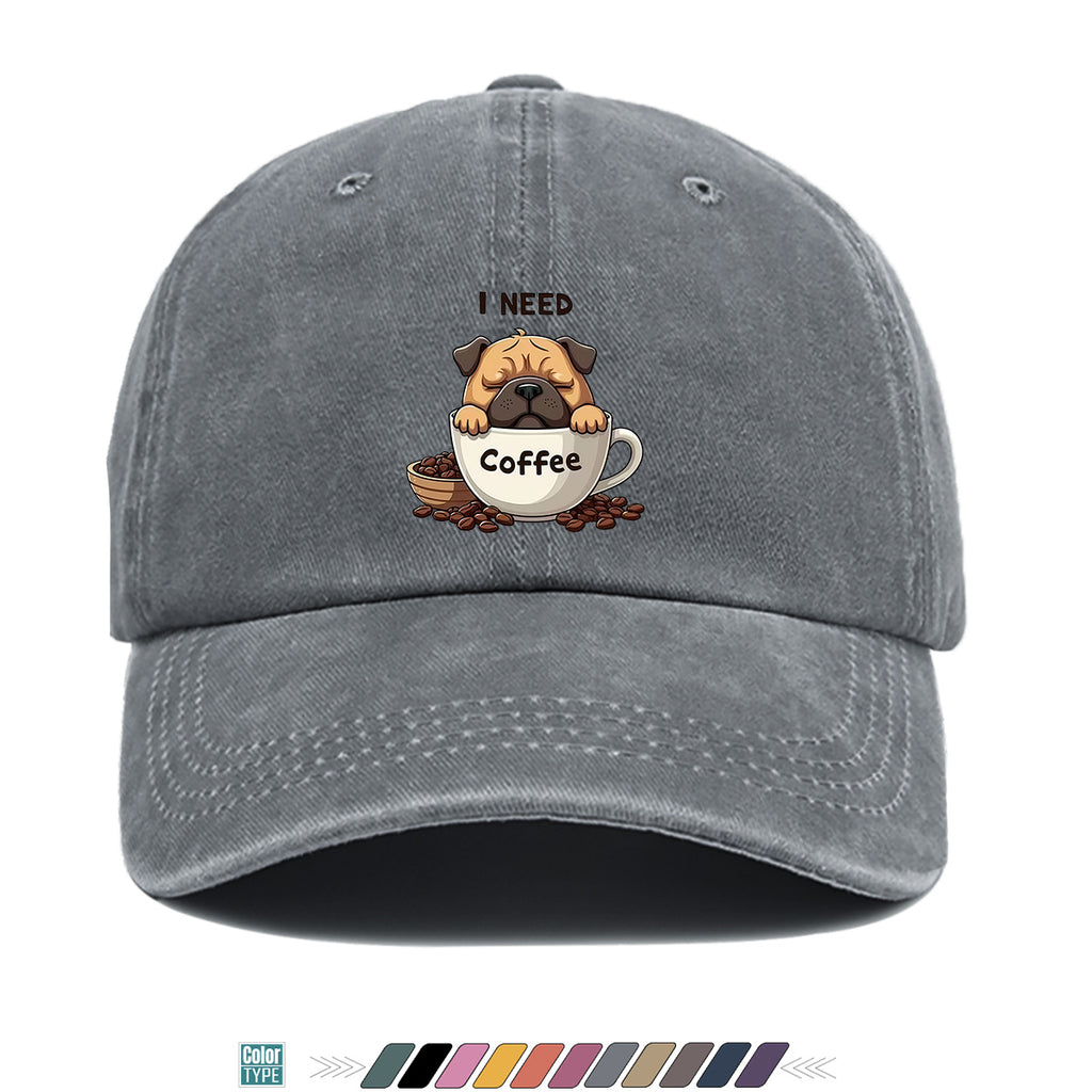 1pc 1pcs Pug "I Need Coffee" Trucker Hat - Adjustable Unisex Baseball Cap with Pug Dog Print & Coffee Cup, Breathable Sun Hat Suitable for Coffee Lovers, Outdoor, Hiking, Gifts for Men & Women, for Working People, Birthday Present
