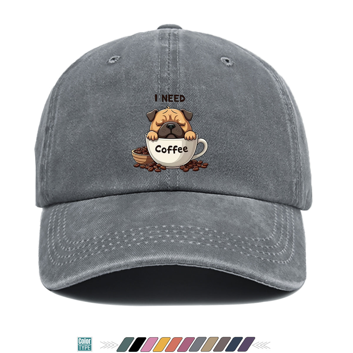 1pc 1pcs Pug "I Need Coffee" Trucker Hat - Adjustable Unisex Baseball Cap with Pug Dog Print & Coffee Cup, Breathable Sun Hat Suitable for Coffee Lovers, Outdoor, Hiking, Gifts for Men & Women, for Working People, Birthday Present