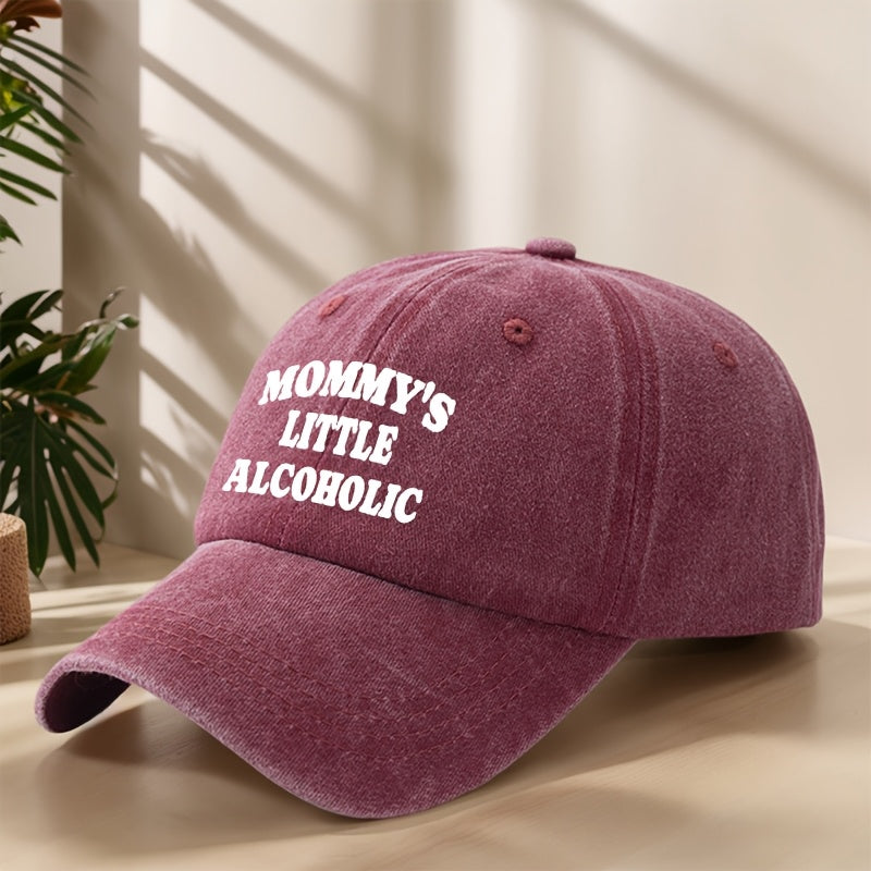 MOMMY's LITTLE ALCOHOLIC High-Quality Printed Baseball Cap, Classic Washed Distressed Vintage Curved Brim Hat for Outdoor Leisure, Sports, Running, Mountaineering, Camping, Fishing. Soft, Comfortable, Sweat-Absorbent, Breathable Duckbill Cap.  Street