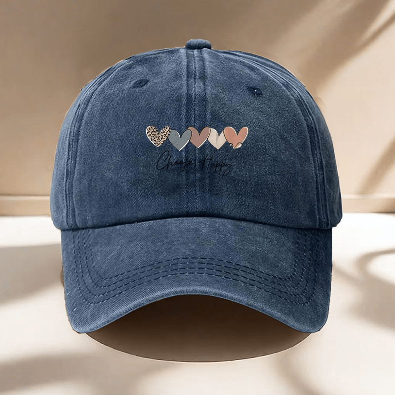 1pc Hat, "Heart and Happiness" Printed Baseball Cap, Adjustable Solid Color Hat, Dad Hat, Hiking Hat, Perfect for Outdoor Activities, Daily Outings, Shopping and Dating, Versatile Headwear Accessory