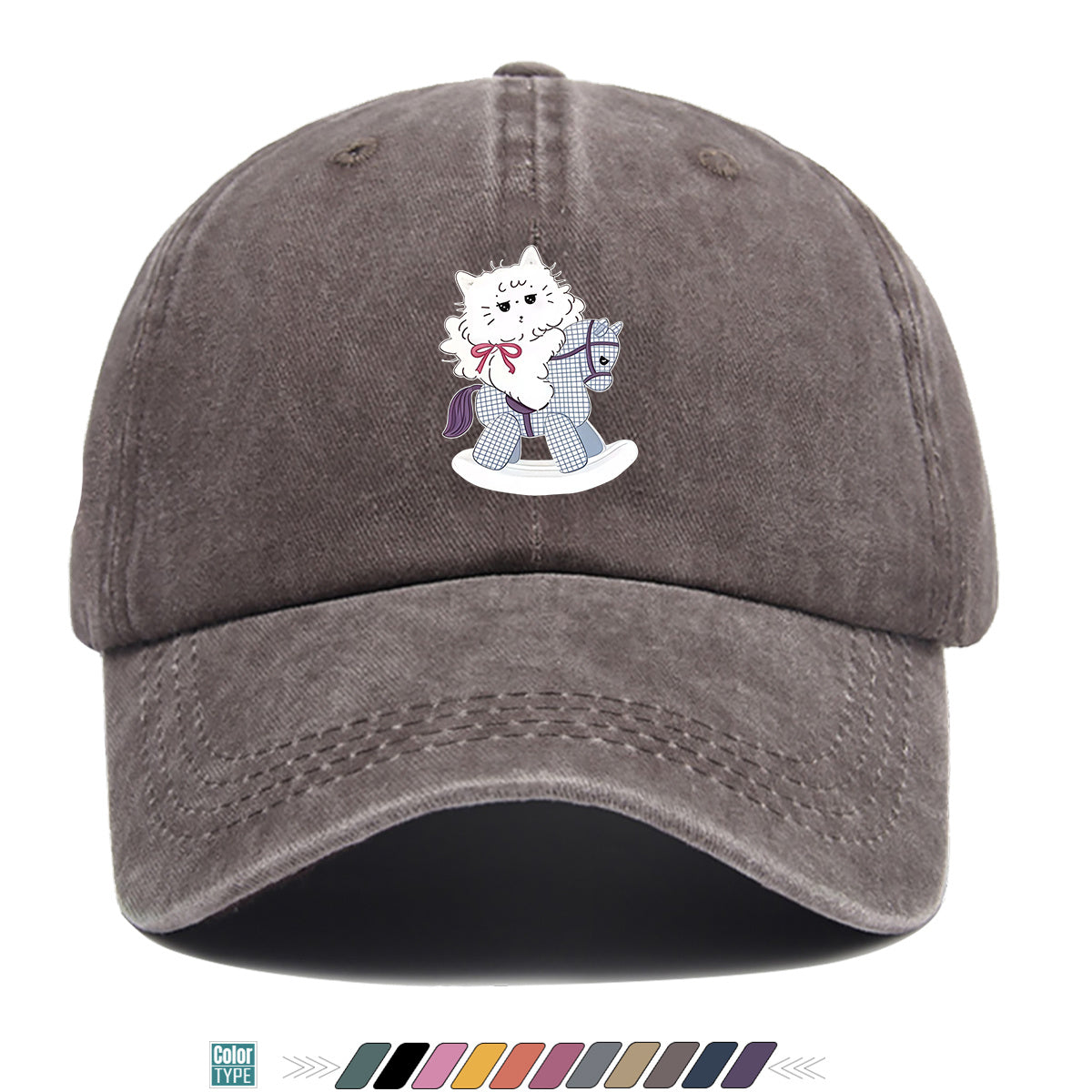 1pc Cartoon Cat Riding a Wooden Horse Printed Baseball Cap, Cute and Adorable Sun Hat, Stylish, , and Beautiful, Unisex Adjustable Baseball Cap, Daily Casual Hat, Family Outing Hat, Suitable for Shopping, Picnics, Amusement Parks, Parties