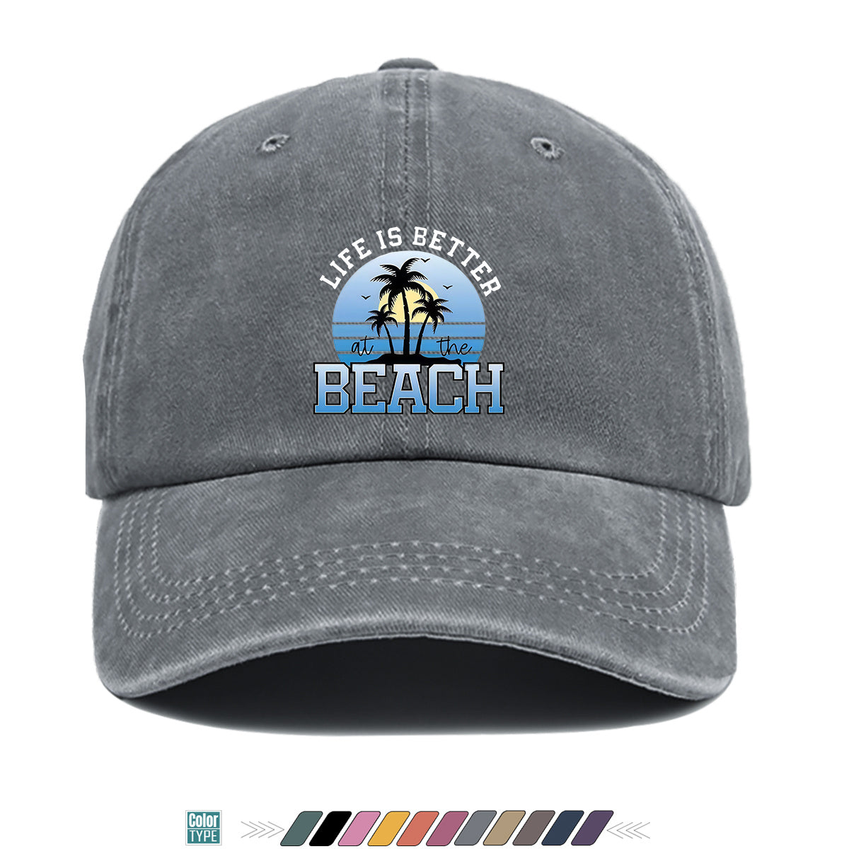 1pc 1pcs "at the BEACH" Coconut Tree Sunset Print Baseball Cap - Adjustable Duckbill Hat Suitable for Men & Women, Breathable Palm Tree for Beach Vacations, Outdoor Picnics, Summer Parties, Casual Cap Gift for,,