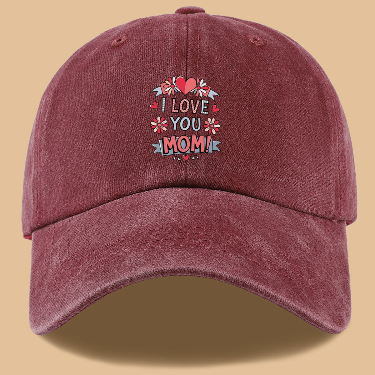 1pc Heart Flower "I LOVE YOU MOM!" Design Printed Baseball Cap, Comfortable and Breathable Sun Hat, Stylish and Beautiful, Unisex Adjustable Baseball Cap, Mom's Everyday Versatile Hat, Holiday Commemorative Hat, Suitable for Shopping