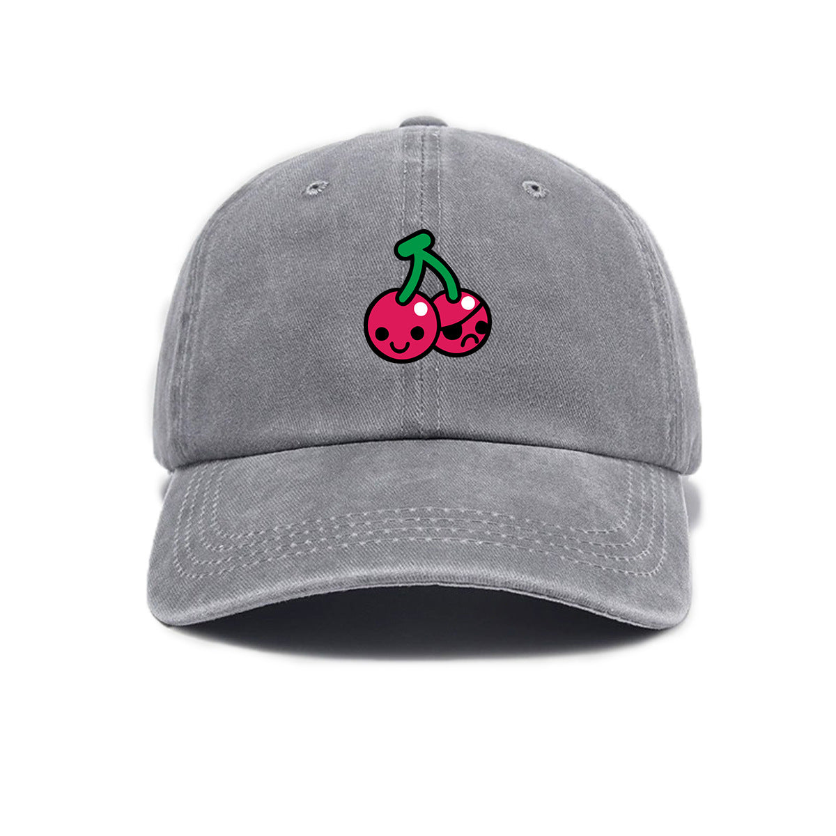 Washed Distressed Printed Baseball Cap Adult Cartoon Cherry Print Washed Distressed Soft Top Baseball Cap Unisex All-Match Outdoor Sun Hat