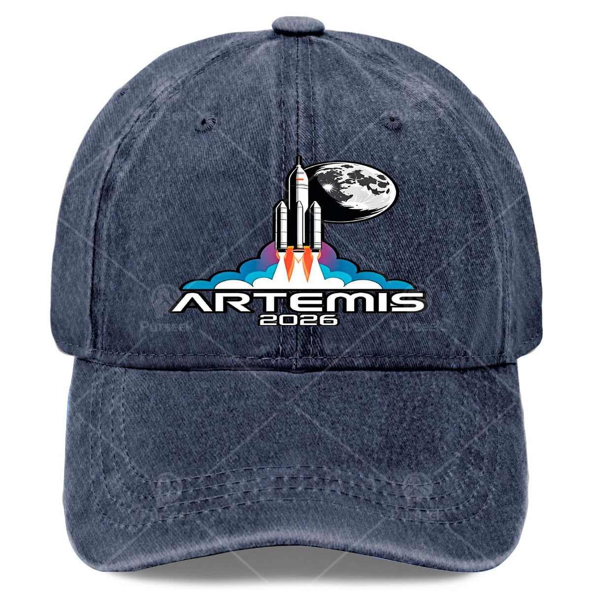 Unisex Aesthetic Baseball Cap Featuring a Washed And Distressed Design Inspired by The Artemis Moon Launch