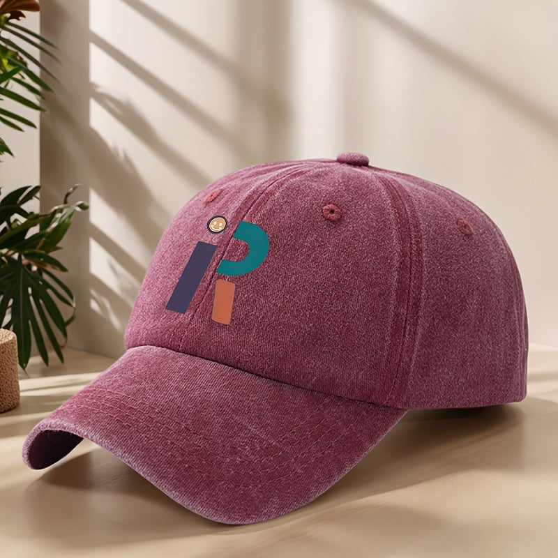 Vintage Washed Distressed Baseball Cap with R Letter Print & Duckbill Brim - Soft Breathable Sweat-Absorbent Suitable for Outdoor, Sports, Camping, Fishing, Streetwear - Curved Brim Hat for, Mountaineering, Hip-Hop Style